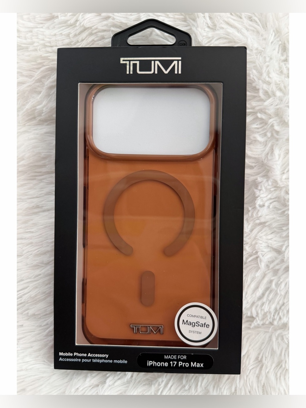 Tumi iPhone 17 Pro Max Case in Cognac Brown w/cheetah rim print